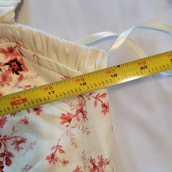 Asos Twill Corset Mini Dress With Lace Up & Pleated Skirt Floral Pink White 14 - Picture 13 of 16